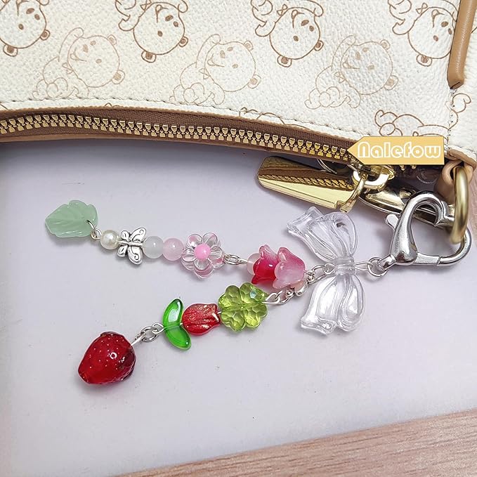 Keychain Bag Accessories Cute Cherry Strawberry Flower Keychains Accessories Decor for Keys Bags Purses Gift
