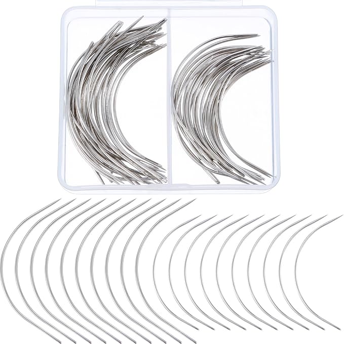 Boao 50 Pcs Hair Needles Curved Hair Extension Needles for Sewing Wig Making, Carpet Leather, Canvas Repairing, Modelling and Crafts, Small and Big