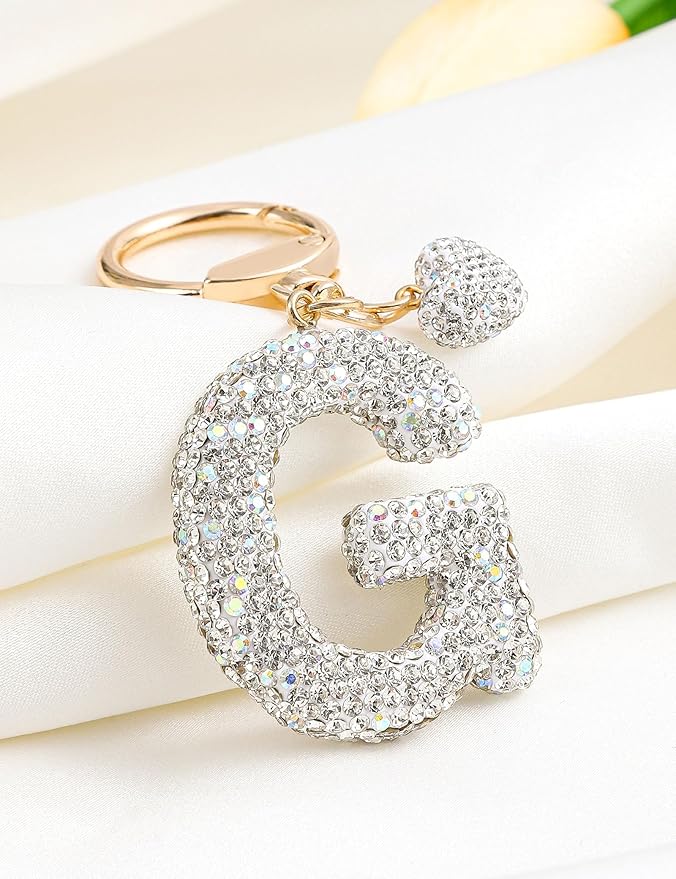 Initial Keychain for Women Girls,Bling Letter Key chain Initial with Heart,Pink Keychain Charms for Backpack Handbag
