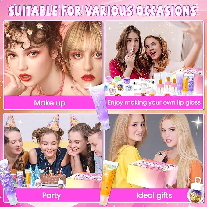 WhizToys DIY Lip Gloss Making Kit 74Pcs Beginner Make Your Own Makeup Kit with Squeeze Empty Tubes,Clear Base,Pigment,Birthday, Christmas Gift for Women