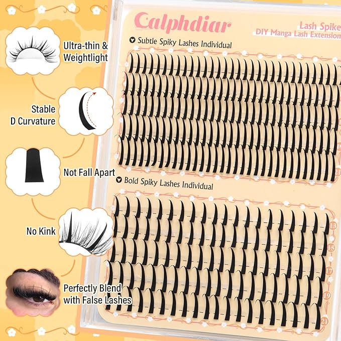 Lash Clusters with Spikes Eyelash Clusters Manga Spike Lash Extension D-Curve Individual Lashes Spiky Cluster Eyelash Extensions 13-21MM Lash Spikes 260PCS DIY Anime Lash Extensions by calphdiar