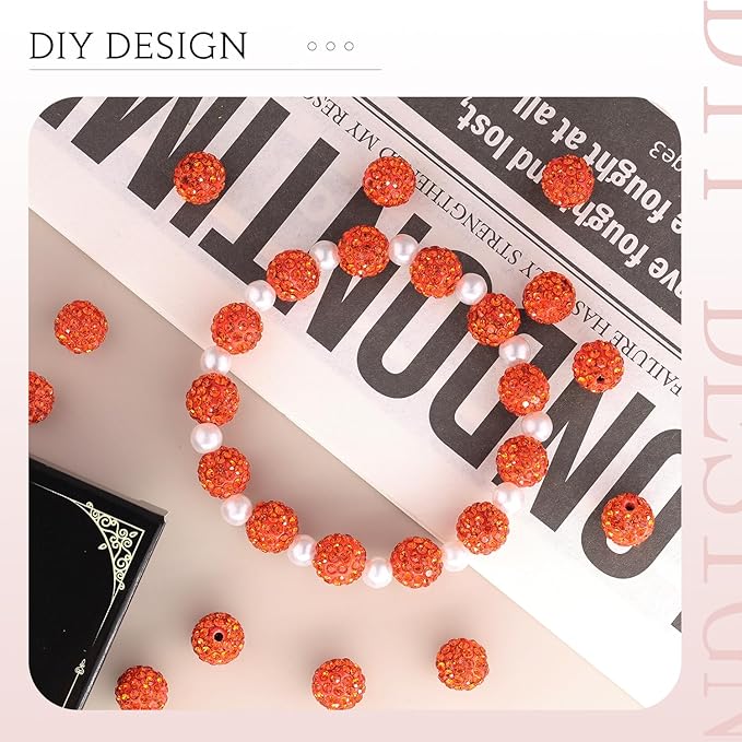 200 Pcs Orange Rhinestone Beads for Jewelry Making, Sparkle Crystal Clay Christmas for Bracelet Baseball Necklace Earring Crafting and DIY, Shiny Round Shamballa Disco Ball Beads Bulk