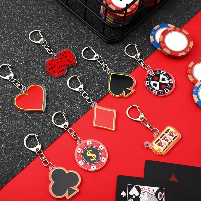 Tondiamo 48 Pcs Casino Party Favors Keychains Bulk Casino Night Souvenirs Dice Keychains for Halloween Birthday Gifts Decorations
