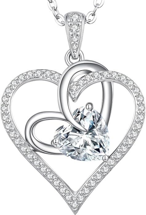 OOBEE Birthstone Necklaces for Women, 925 Sterling Silver Gemstone Fine Love Heart Moissanite Necklace, Ideal Birthday Anniversary Mothers Day Jewelry Gifts for Wife Mom Girlfriend Her