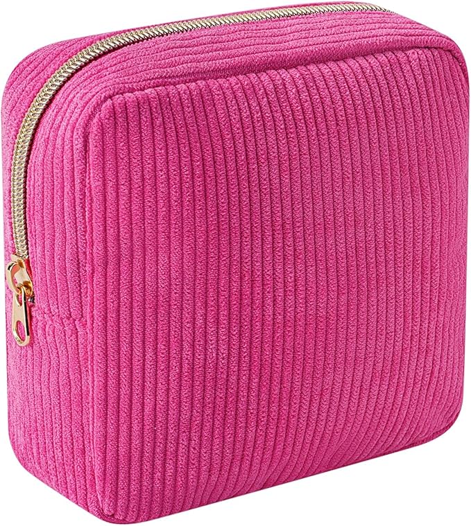 uekeboag Cute Small Corduroy Zipper Makeup Bag, Mini Coquette Aesthetic Pouch with Bear Pattern for for Purse,Key Pocket Lipstick Bag Card Holder Data Cable Organizer (12Hot Pink)