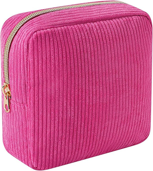 uekeboag Cute Small Corduroy Zipper Makeup Bag, Mini Coquette Aesthetic Pouch with Bear Pattern for for Purse,Key Pocket Lipstick Bag Card Holder Data Cable Organizer (12Hot Pink)