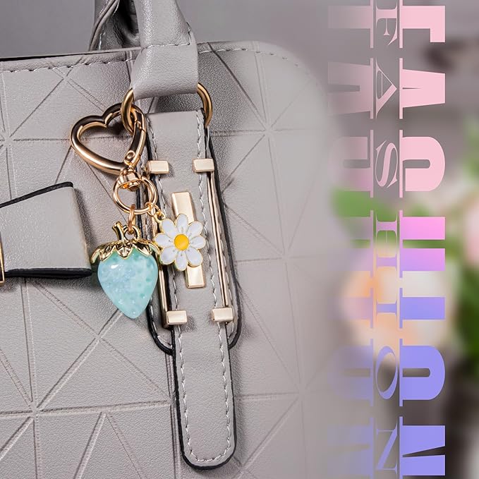 Wikavanli Cute Strawberry Keychain,Bag Charms,Kawaii Heart Flower Daisy Key chains Accessories Decor for Women Girls Purse