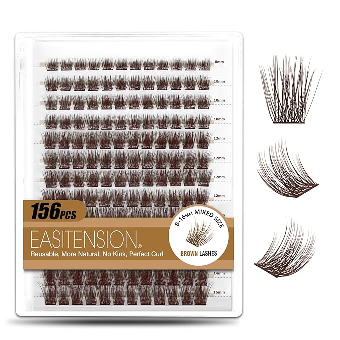 EASITENSION Brown Lash Clusters 156 PCS DIY Eyelash Extension False Eyelash 3D Effect Individual Natural Lashes Set at Home Eyelash Extension Kit Lashes Pack Mixed