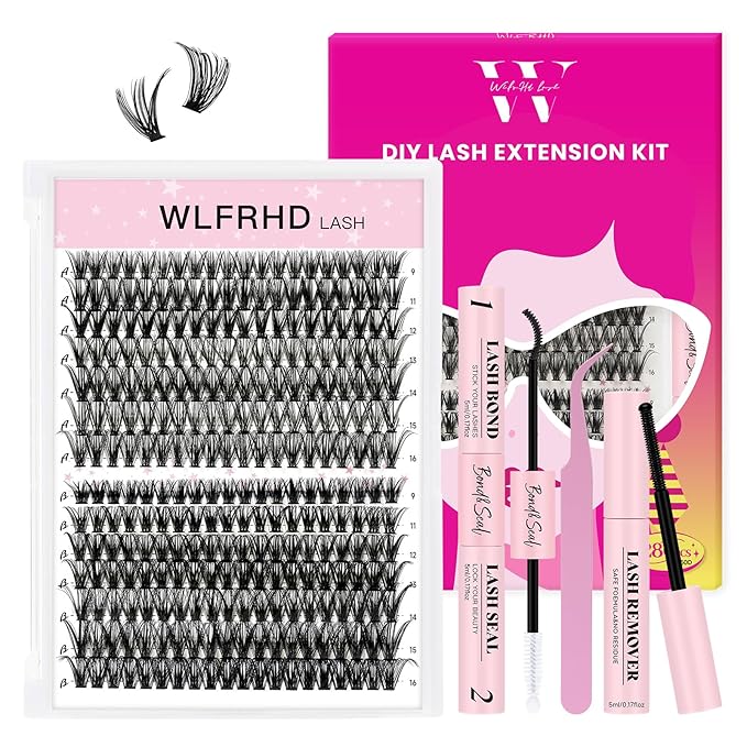 Lash Clusters Kit 280 Pcs DIY Individual Cluster Lashes D Curl Lash Extension Kit with Eyelash Bond and Seal, Remover, Tweezers Applicator Tool for False Eyelash Cluster Kit(30D 40D, Mix9-16mm Kit)