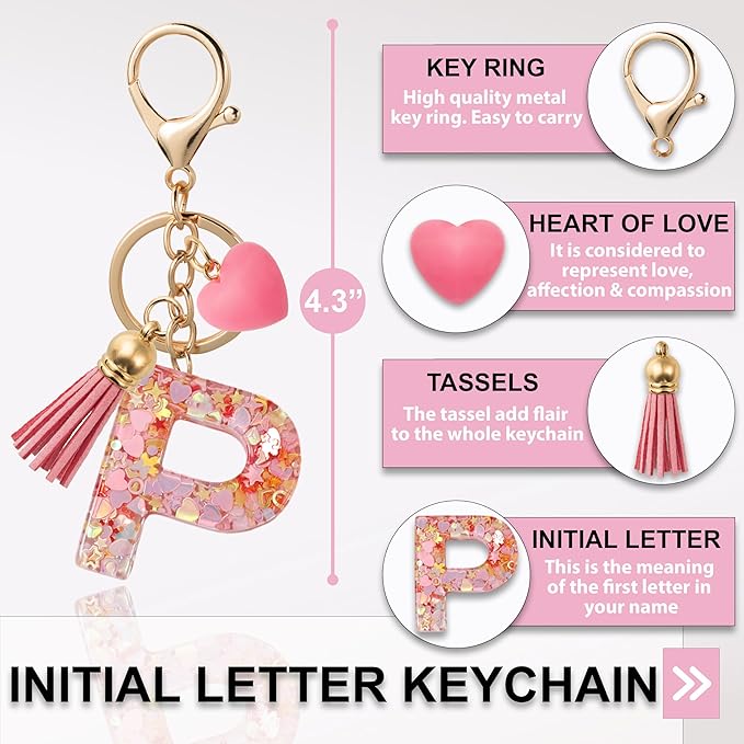 Alphabet Initial Letter Keychain Cute Heart Resin - Letter Keychain for Backpack Charms - Initial Keychains for Women