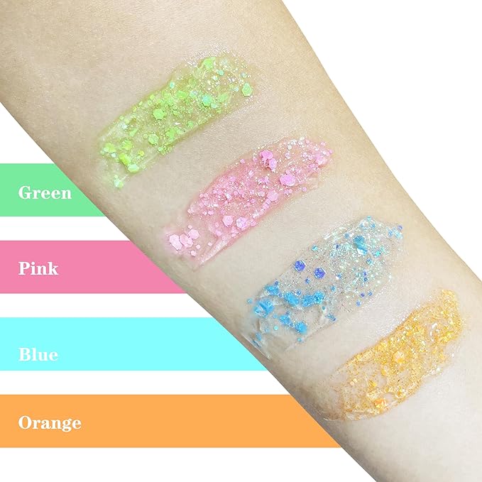 MEICOLY Neon Orange Body Glitter Gel,UV Blacklight Chunky Face Glitter Gel,Glow in The Dark Glitter Paint,Singer Concert Music Festival Party Rave Accessories,Halloween Glitter Makeup for Women,50ml