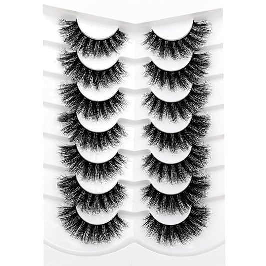 Pooplunch False Eyelash Volume Cat Eye Lashes D Curly Fluffy Lashes Wispy 8D Natural Soft Faux Mink Fake Eyelash Strips 7 Pairs Pack