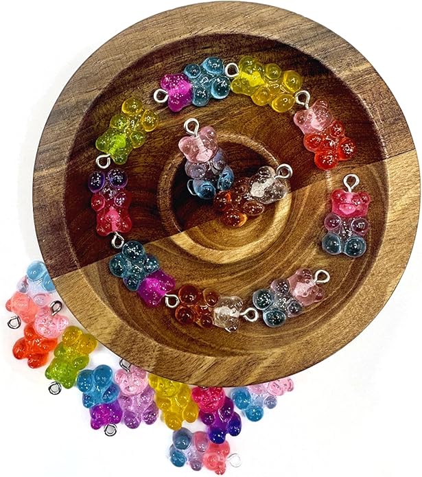 50PCS Little Bear Resin Pendants Charms, Gradient Multicolored Resin Pendant with Iron Loop, Animal Ornament, Kawaii Dangle Charms for Necklace Bracelet Earrings Jewelry Making DIY Crafts