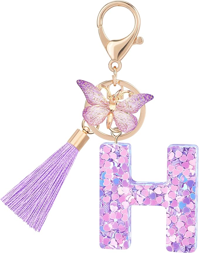 Initial letter Keychains for Women Girls Tassel Butterfly Cute Keychain for Wallet Backpack charm