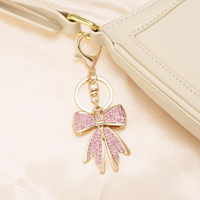 XGALBLA Sparkly Cute Initial Letter Rhinestone Bow Keychain for Women Gold Tone Bag Charms Coquette Aesthetic Purse Charms