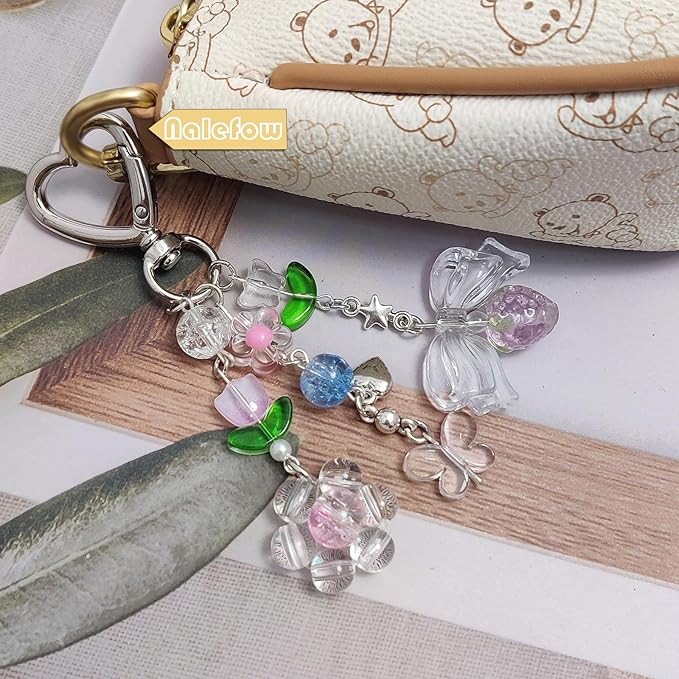 Keychain Bag Accessories Cute Cherry Strawberry Flower Keychains Accessories Decor for Keys Bags Purses Gift