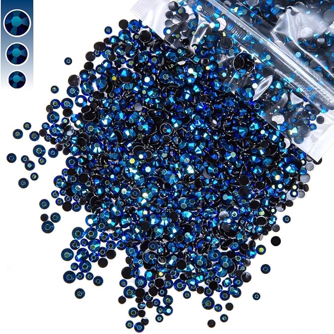 3mm 4mm 5mm Mix Ink Blue Resin Rhinestones for Crafting Navy Blue Flatback Jelly Stones Bulk SS10 SS16 SS20 Diamonds Gems for Nails Face Eyes Makeup Tumblers Bottles DIY Crafts Clothes Shoes