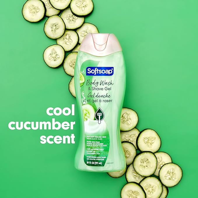 Softsoap Moisturizing Body Wash and Shave Gel, Cool Cucumber Scent, 20 fl oz Bottle (Pack of 2)