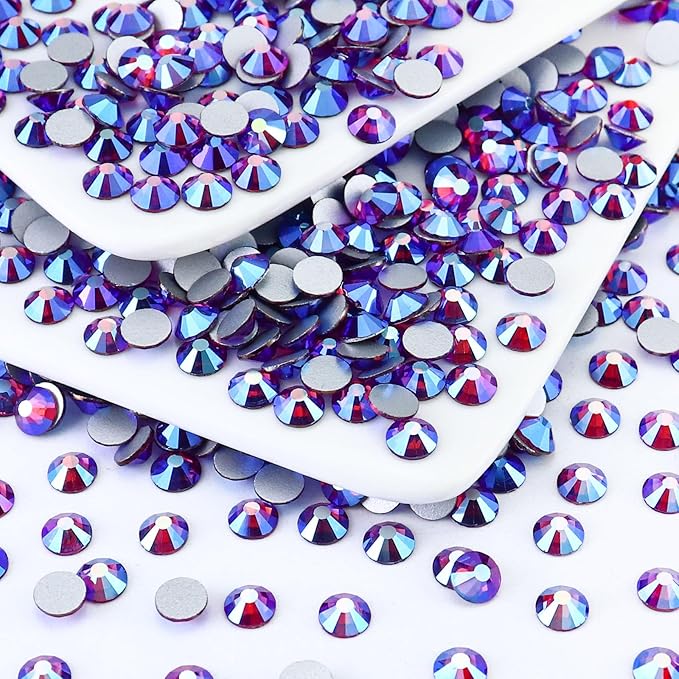 Flatback Crystal Rhinestones Round Gems for Nail Art and Craft Clothes Glue Fix, Fucshia AB (2.7-2.8mm) SS10/1440PCS