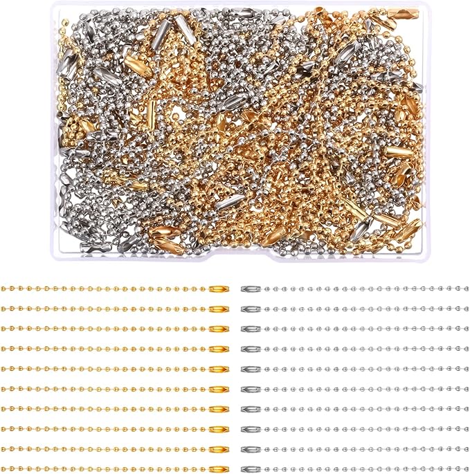 100 PCS Gold Sliver Ball Beads Chain, 4 Inch Dog Tag Chain for Jewelry Making, Stainless Steel Keychain Chains with Ball Chains Connector for Dog Tag Crafts Hanging Keychain Decoration Making
