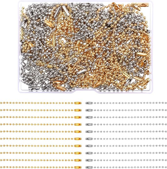 100 PCS Gold Sliver Ball Beads Chain, 4 Inch Dog Tag Chain for Jewelry Making, Stainless Steel Keychain Chains with Ball Chains Connector for Dog Tag Crafts Hanging Keychain Decoration Making