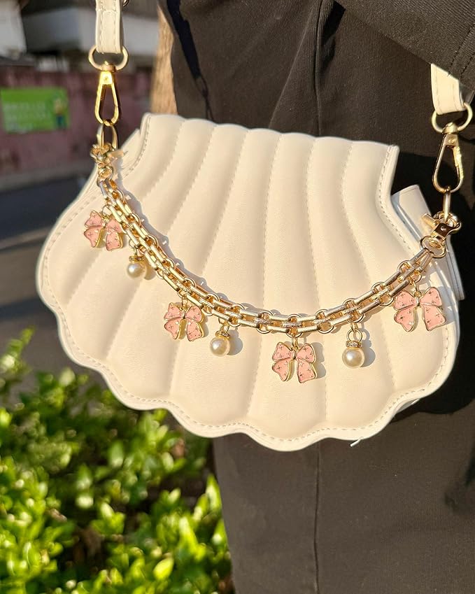Cute Cherry Bag Chain Keychain with Pearl, Pink Bow Purse Charm, Trendy Handbag Bag Charm Keychain Accessories for Women