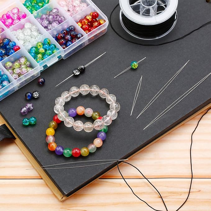 WILLBOND 30 Pcs 6 Size Big Eye Beading Needles Collapsible Seed Bead Threader Embroidery Stainless Needles with Bottle for Jewelry Making, Bracelets, Crafts