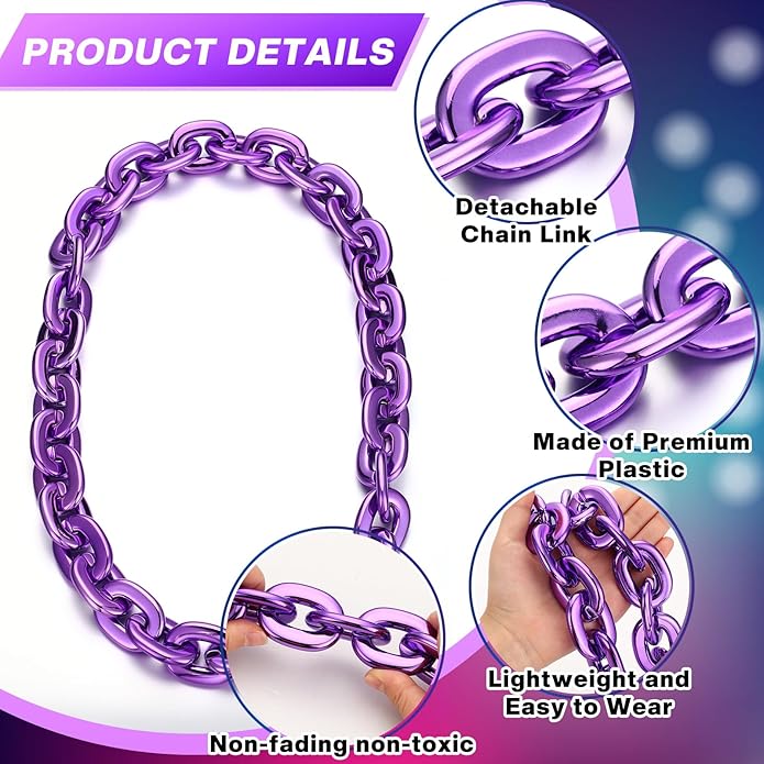 Remuuly Plastic Chain Necklace Chunky Big Fake Necklace Hip Hop Rapper Giant Turnover Chain Costume for Halloween