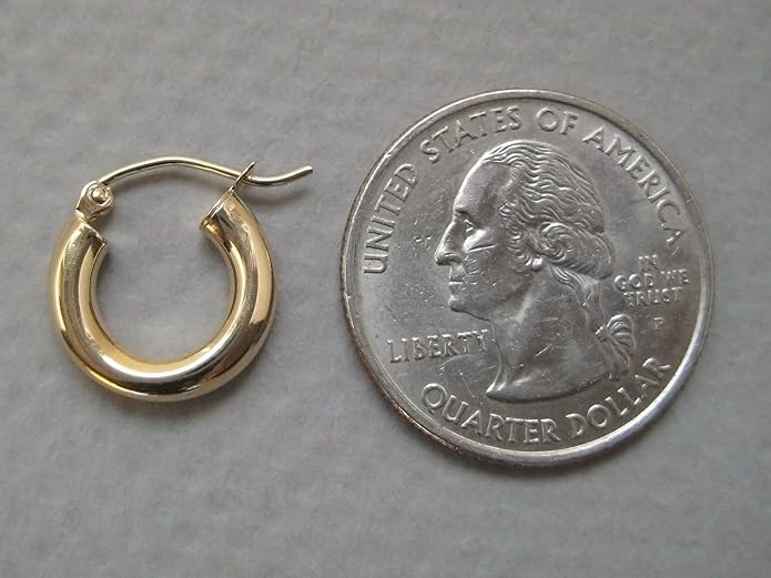 14K Yellow Gold Classic Real Hoop Earrings, (3mm Thick Tube)