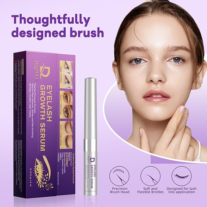 DQOJVU Eyelash Growth Serum for Longer Thicker Lashes, Natural Vegan Lash Enhancer, Safe for Sensitive Eyes, Gifts for Women Girlfriend, 4ml (0.13Fl Oz) Silver