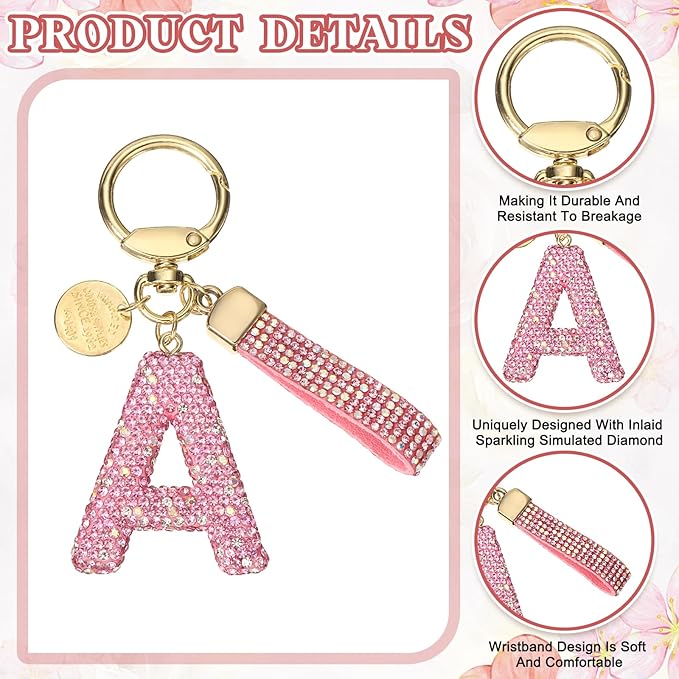 PATIKIL Initial Letter Keychain, Cute Sparkly Rhinestone Key Chain Alphabet Charm for Car Keys Handbags Purse