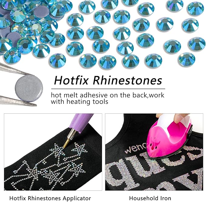 Beadsland Hotfix Rhinestones, 1440pcs Flatback Crystal Rhinestones for Crafts Clothes DIY Decorations, Aquamarine AB, SS20, 4.6-4.8mm