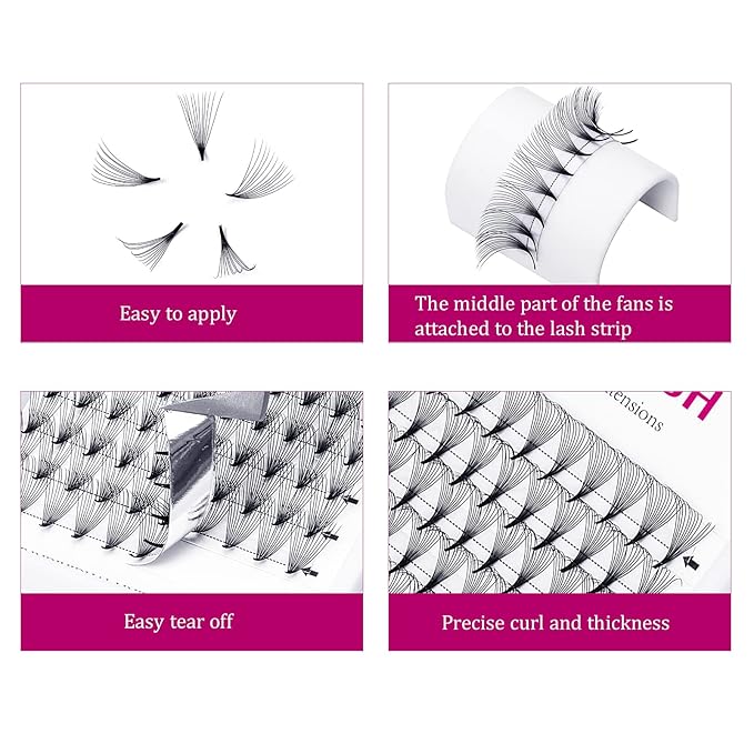 Volume Lash Extensions 0.07 12D Premade Fans D Curl Pro Ponit Middle Stem Premade Volume Fans Eyelash Extensions Pre Made Lash Fans (12D-0.07-D, 16mm)