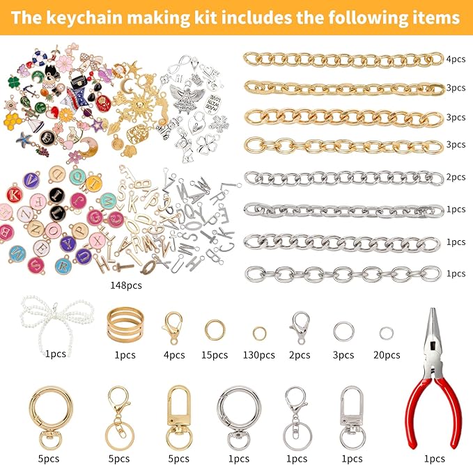 360 Pcs Charms Lip Gloss Keychain Making Kit,Including Key Clips, Lobster Claw Keychains, Extension Chains, Jewelry Pliers, and Bag Charm kit, Suitable for Jewelry Making Christmas gift for women