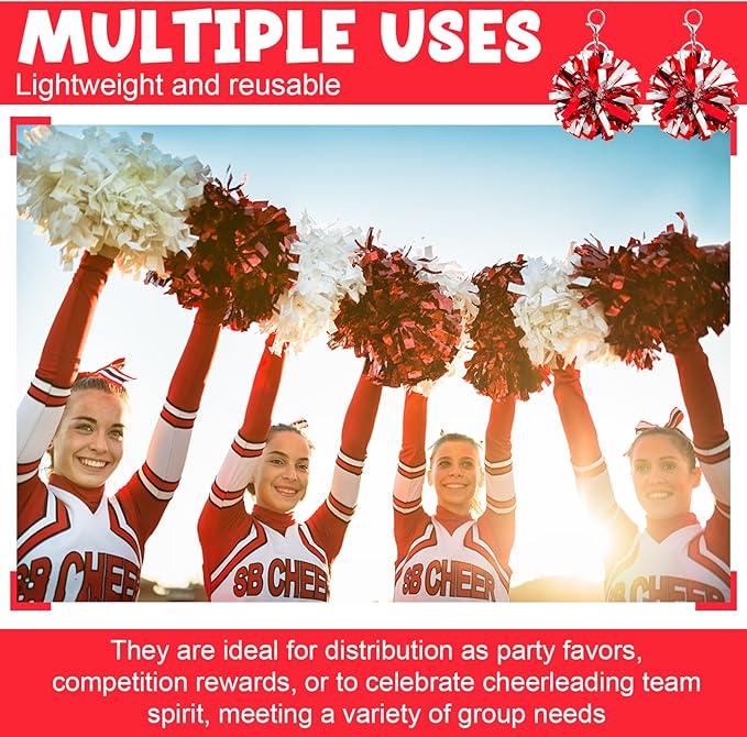 24 Pcs Cheer Pom Pom Keychain Cheerleader Gift Cheering Keyring Camp Team Gift
