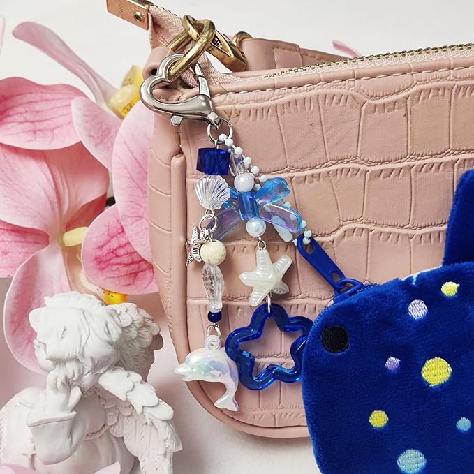 Adorable Whale Shark Coin Purse Keychain,Soft Plush Zipper Coin Purse,Handmade Purse Bag Charm Gift for Girls Women (Dark Blue)