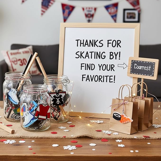 Batiyeer 36 Pack Hockey Keychains Bulk Party Favors Sports Ball Key Chains Funny Keyring Gifts for Women Men Birthday Supplies