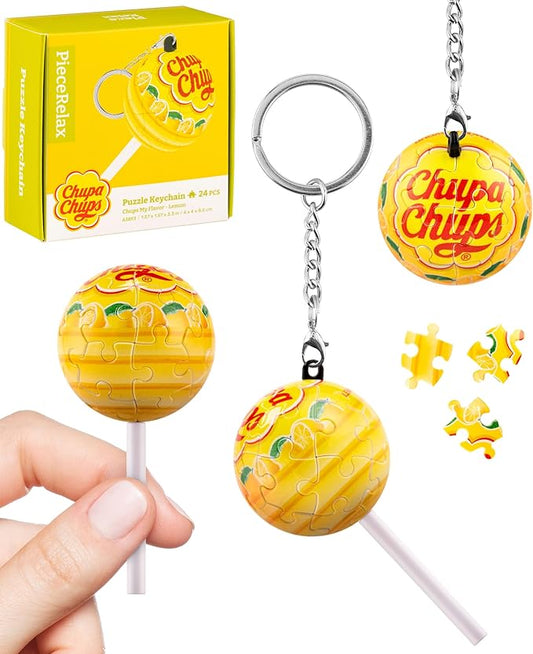 PieceRelax Chupa Chups X 3D Puzzle Keychain 24 Plastic Pieces - Chups My Flavor - Portable Key Ring Unique Gifts