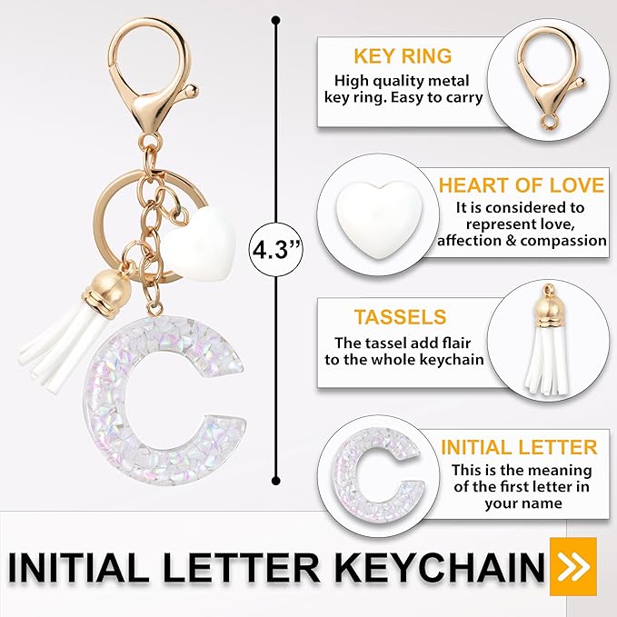 Alphabet Initial Letter Keychain Cute Heart Resin - Letter Keychain for Backpack Charms - Initial Keychains for Women