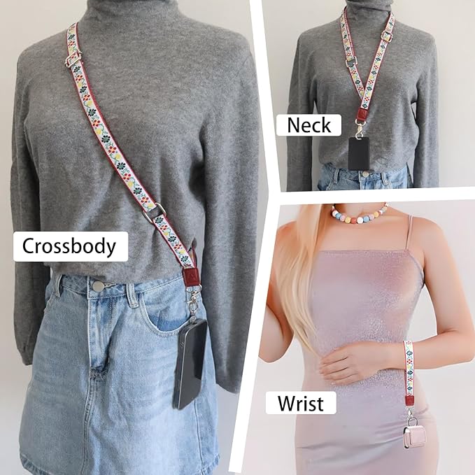LEMEDE Wrist Keychain and Adjustable Phone Lanyard, Silver Hook Phone Crossbody Strap with 360° Rotating Phone Pads