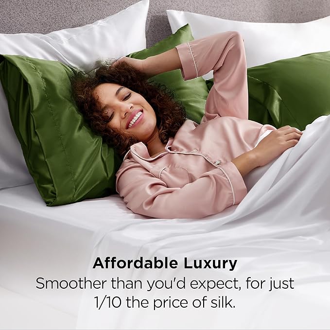 Bedsure King Size Satin Pillowcase Set of 2 - Moss Silky Pillow Cases for Hair and Skin with Envelope Closure, Similar to Silk Pillow Cases, Gifts for Women Men, 20x36 Inches, 2pcs