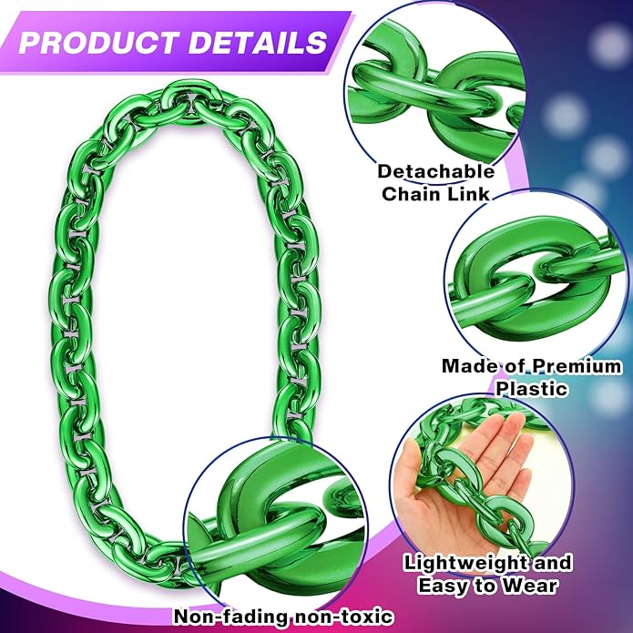 Remuuly Plastic Chain Necklace Chunky Big Fake Necklace Hip Hop Rapper Giant Turnover Chain Costume for Halloween