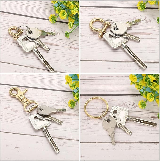 PATIKIL Lobster Clasp Keychains, 4 Pack 1 Inch Pure Brass Oval Lobster Clasps Swivel Trigger Snap Hook Purse Lanyard Clips for DIY Leather Craft