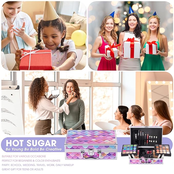 Hot Sugar Makeup Kit for Girls 10-12, Girls Makeup Set Ages 8-12, 14-16, Beauty Box with Real Cosmetics for Women (Mermaid)