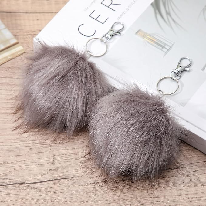 Tatuo 16 Pcs Faux Fur Pom Poms for Hat 4 Inches Large Fluffy Pom Balls for Crafts Knitting Beanies Shoes Scarves Bag Pompoms Keychain Charms Winter DIY Accessories (Gray)