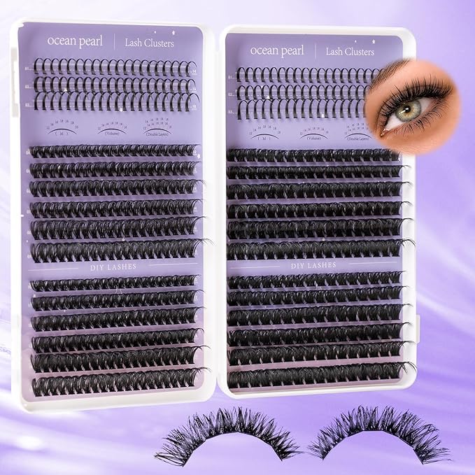 Ocean Pearl Lash Clusters Kit 564 pcs, Eyelashes, spike-effect cluster lashes 60D/80D/100D/150D (10-18 mm) DIY lash extension kit, manga-/anime-inspired Cluster Eyelash Extensions with lash bond+seal