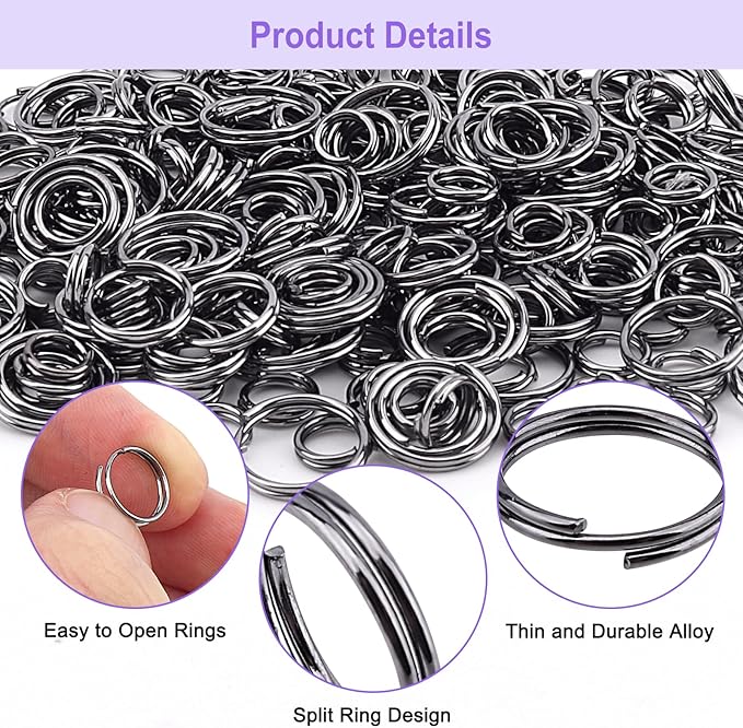 1000pcs Double Jump Ring for Jewelry Making, 6 Sizes Mini Split Ring Double Loops Split Jump Rings Metal Rings Connectors for Necklace Bracelet Car Keys DIY Craft Making(Gun Color)