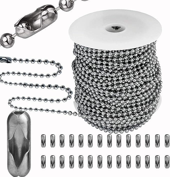 4.5mm Ball Bead Chain, 55ft Stainless Steel Dog Tag Chain with 100 Connectors Clasps for Jewelry Chain DIY Craft Making,Dog Tag Necklace Chains,Men Military Keychain Jewelry Making Supplies (Silver)