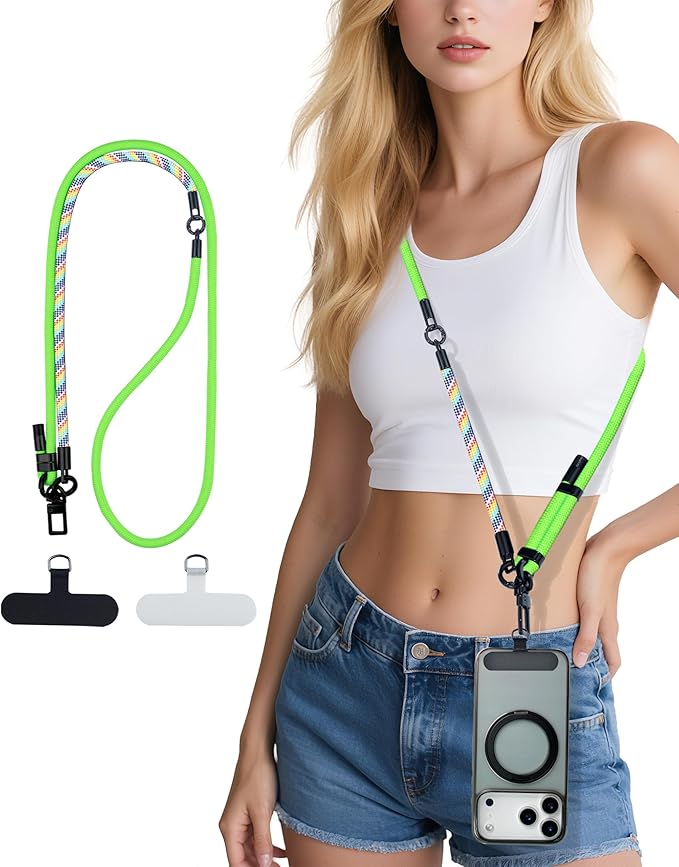 Phone Lanyard Crossbody, 3-in-1 Neck Strap& Wrist Strap, Adjustable Anti-Theft Lanyard with 2 Phone Tether Tabs, Universal Cell Phone Strap for iphone 17 pro max,Travel Essential,Green