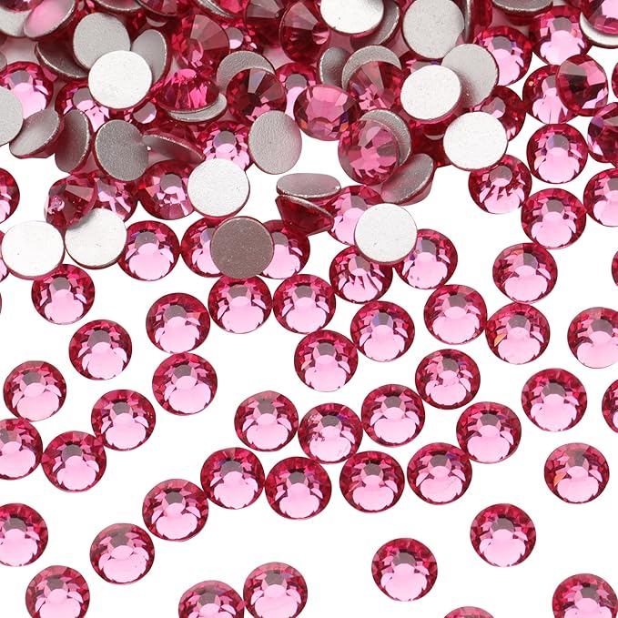Jollin Glue Fix Flatback Rhinestones Glass Diamantes Gems for Nail Art Crafts Decorations Clothes Shoes 7.2mm (ss34 288pcs, Rose)